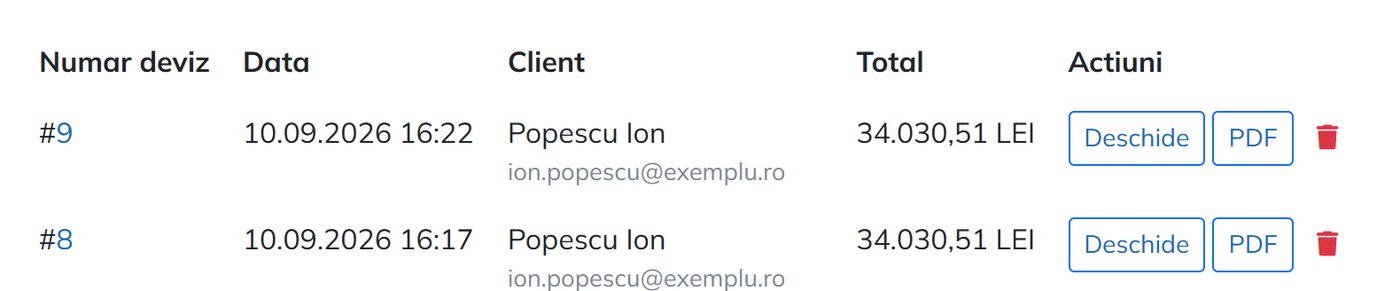 Lista Devizele mele, cu două devize salvate